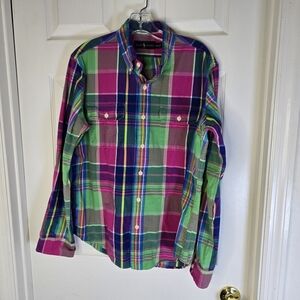 Ralph Lauren Men's Pink‎ Multicolor Plaid Longsleeve Button Front Shirt M